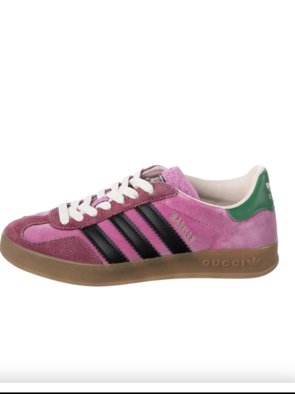 adidas x gucci Pink Suede Sneakers with Black Stripes and Green Heel women’s 39